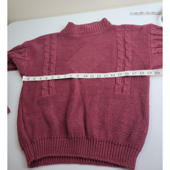 Vtg Outback Red Pink Mock Neck Cable Knit Preppy Sweater Women's Medium oversize - Picture 3 of 8